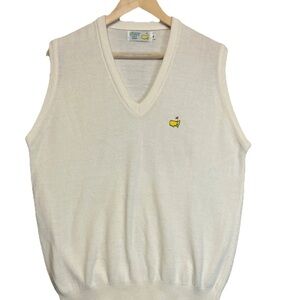 Masters Augusta Golf Vest Mens XL L Ivory White V-Neck Sweater Acrylic Knit VTG